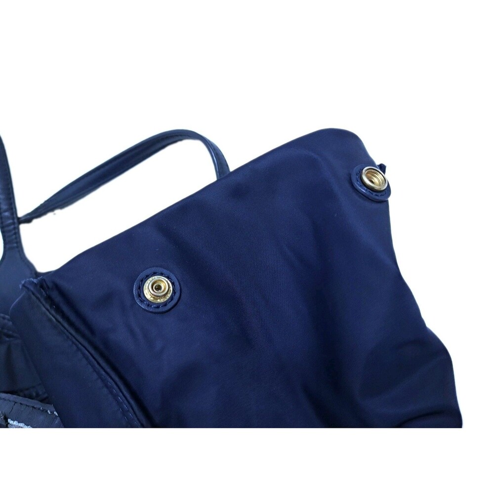 Tory Burch Ella Nylon Leather Logo Tote Bag Blue Shoulder - Picture 8 of 10